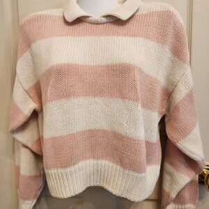 Crop length pink and white stripe sweater size medium